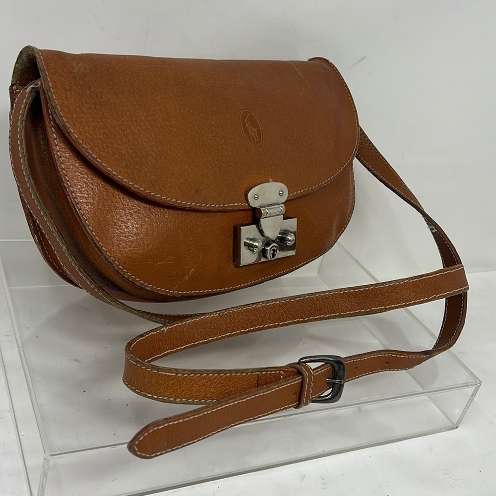 Ralph Lauren Leather Silver Tongue and Groove Closure Crossbody Shoulder Bag